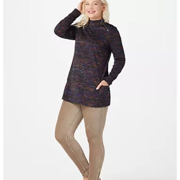 Susan Graver Weekend Printed Ponte Knit Mock Neck Zipper Tunic size 3X Pockets - Picture 2 of 3